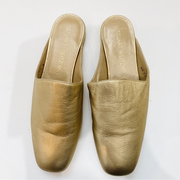 Stuart Weitzman gold leather mules NEW - Picture 2 of 5